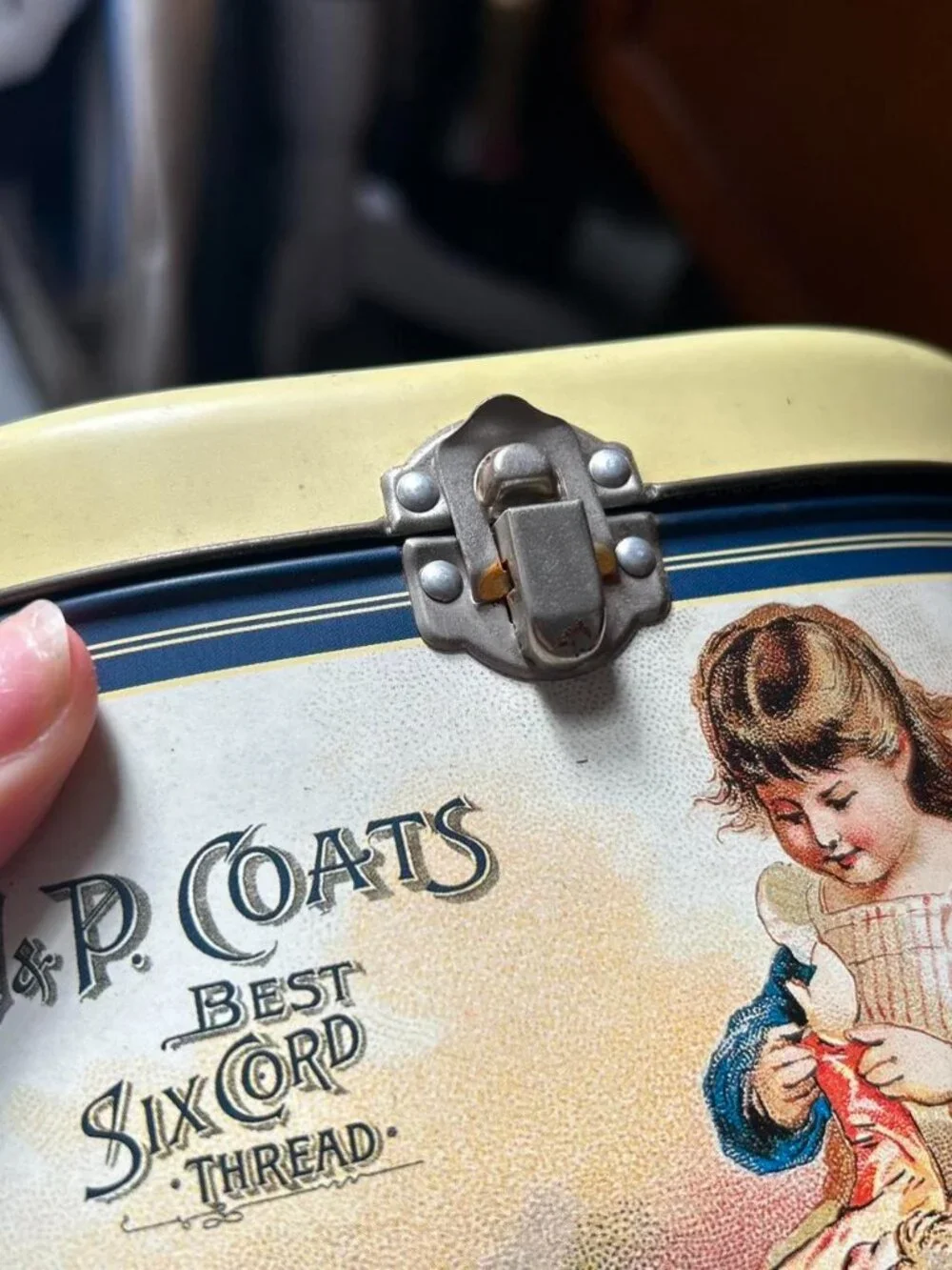 J&P Coats Best Six Cord Thread Sewing Tin with Handle and Latch